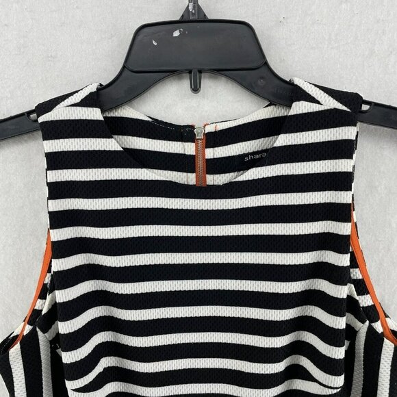 Sharagano Pencil Dress Women's Sz 2 Black Striped Round Neck Back Zip Sleeveless - Picture 5 of 9